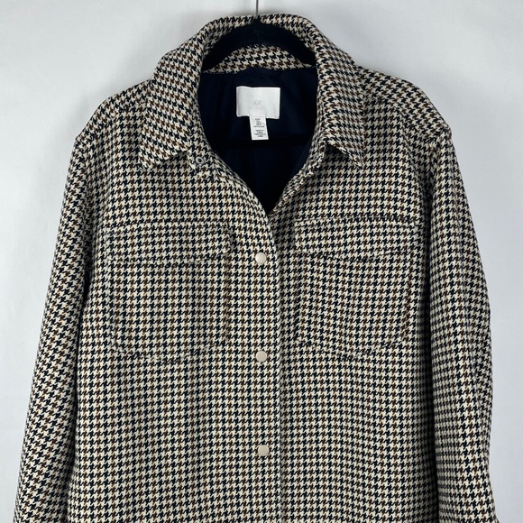 H&M Houndstooth Shacket Deep Navy/Cream/Tan Size L - Picture 4 of 13